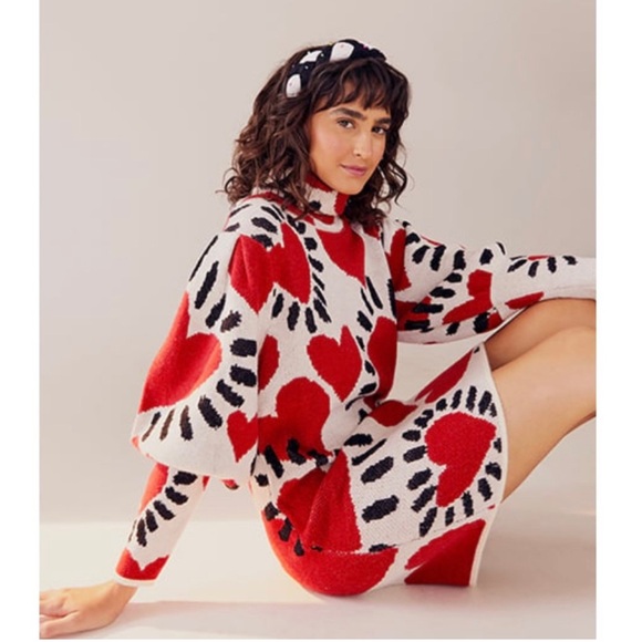 FARM RIO White Hearts Sweater Dress Size Large - Picture 1 of 7